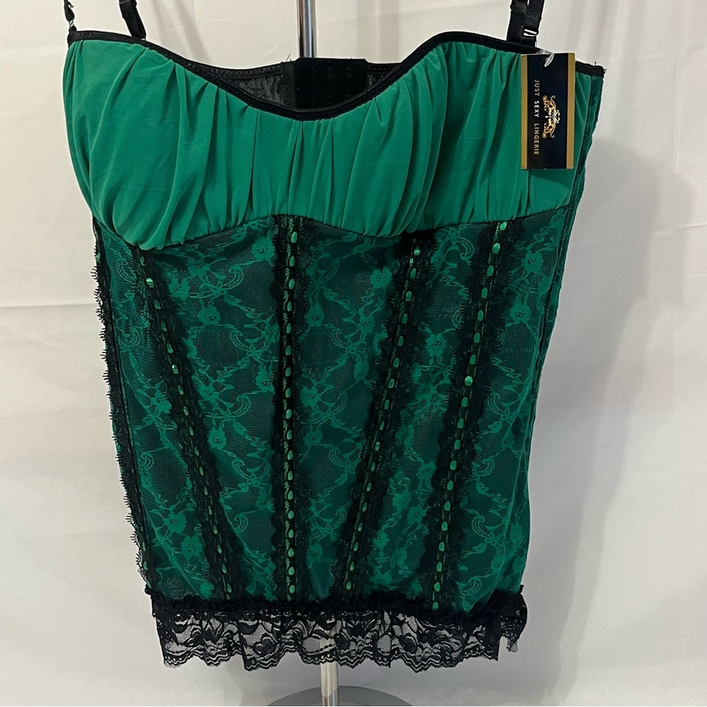 NWT Just Sexy Green and Black Lace Bustier - Picture 1 of 15